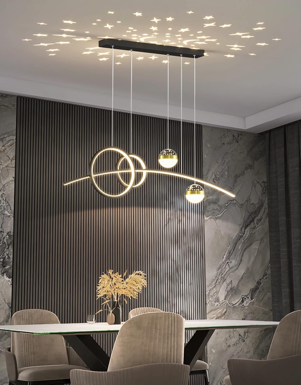 Pendelleuchte Esstisch, LED Hängeleuchte esstisch Pendelleuchte dimmbar mit Fernbedienung pendellampe höhenverstellbar Kronleuchter Lampe für Wohnzimmer Esszimmer Küche Büro (Schwarz, L80cm)