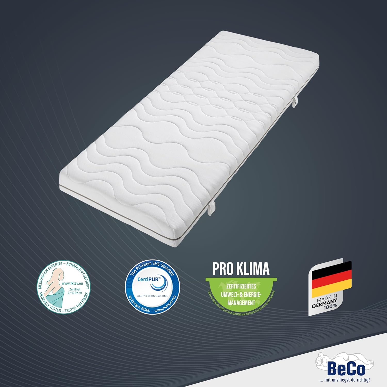 BeCo Matratze 90x200 cm Nightstyle Visko Komfortschaum H2 / Stiftung Warentest GUT getestet/Oeko-TEX Standard 100 / Made in Germany