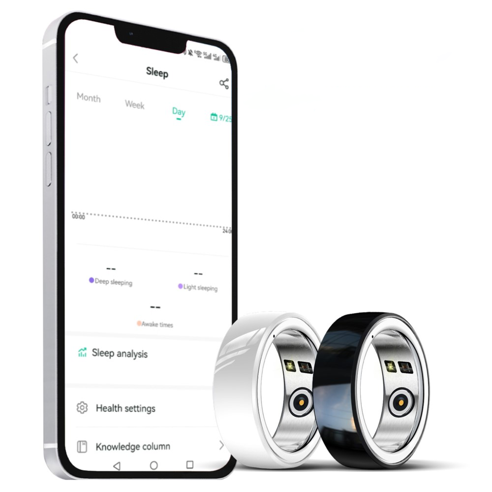 Smart Ring mit Ladecase / Blutsauerstoffmessung / Schlafqualitätsüberwachung IPX8 (17.8mm Durchmesser) - Schwarz