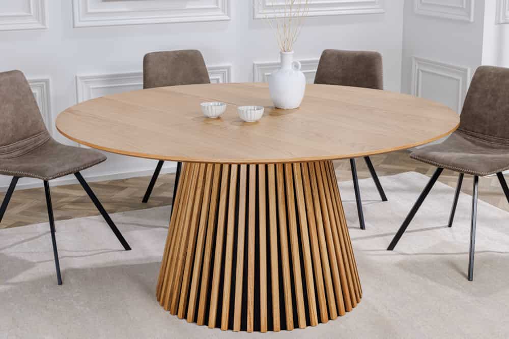 Runder Esstisch VALHALLA WOOD 120cm natur Eichenholz Säulenfuß