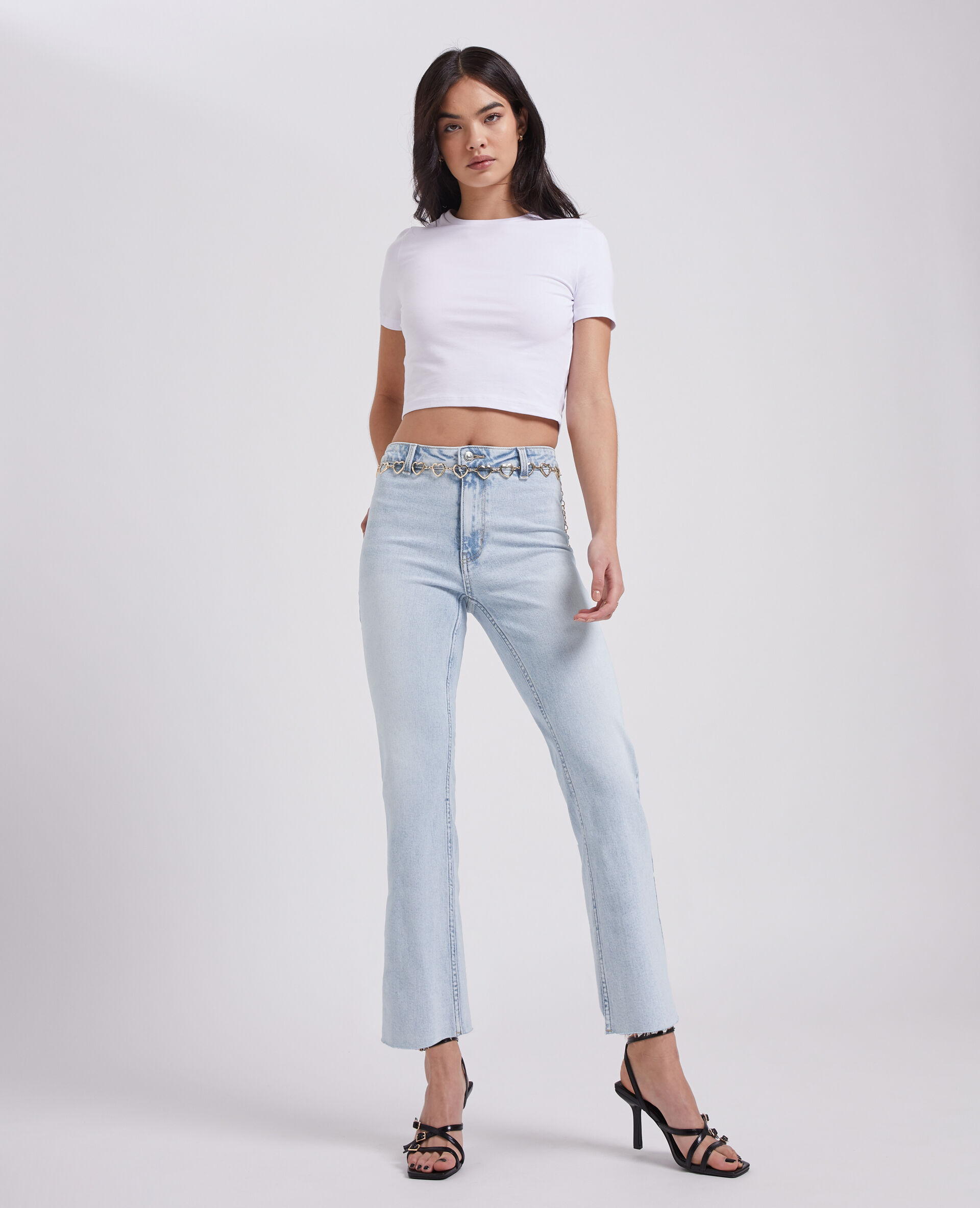 Jean flare taille haute cropped - Bleu