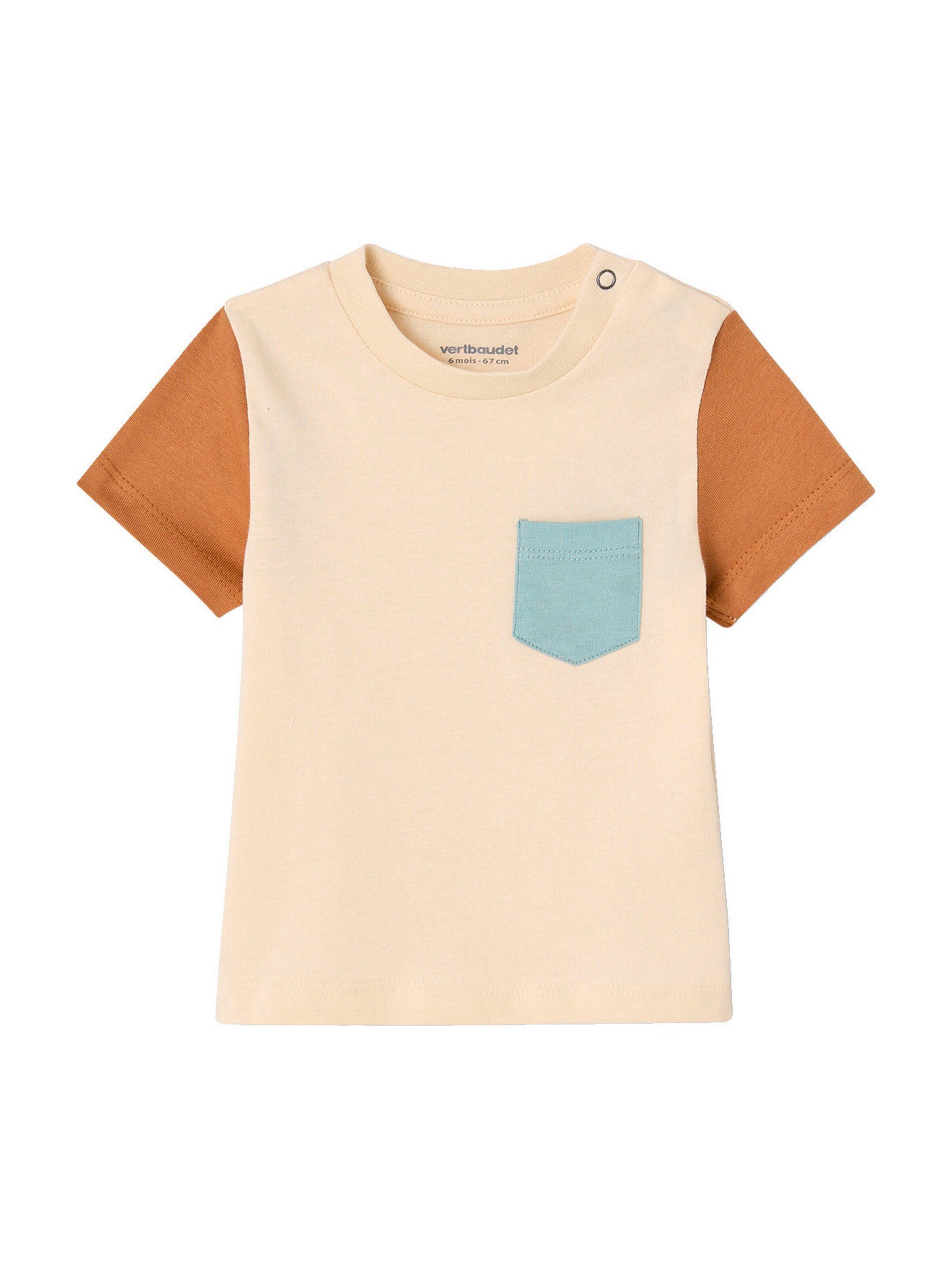 Vertbaudet Jungen Baby T-Shirt, Colorblock hellbraun