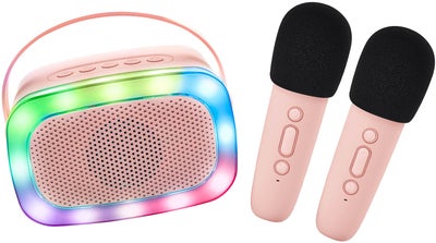 Lalarma Karaokesett med LED-lys & 2 Mikrofoner, Rosa