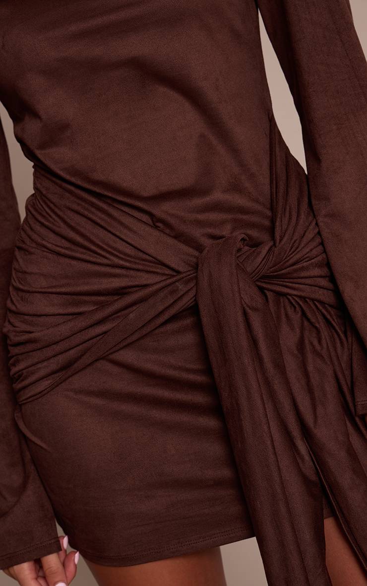 Chocolat Robe Moulante En Synthétique À Encolure Bateau Et Détail Ceinture À Nouer À La Taille