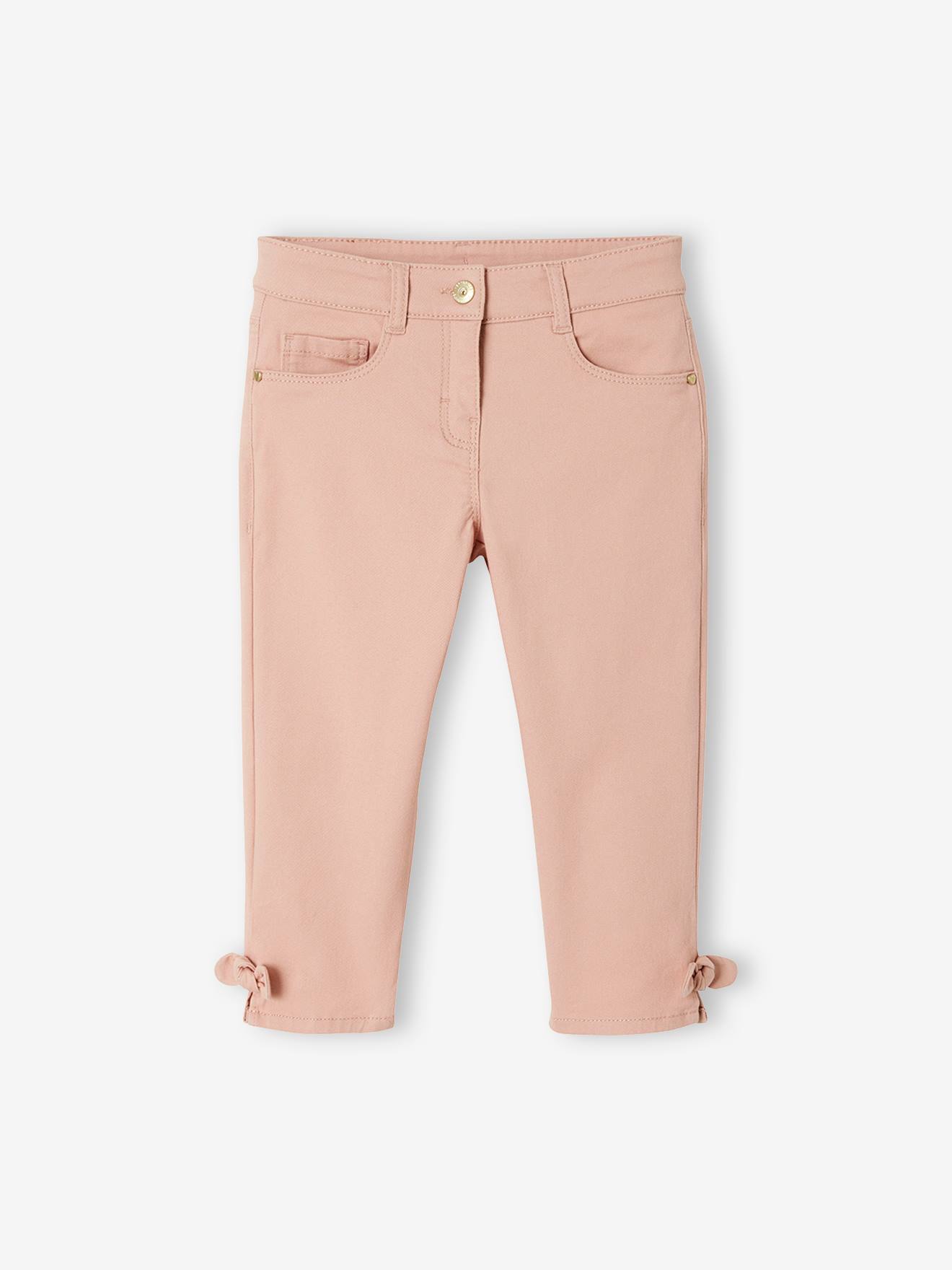 Calça cropped azul-escura lisa com laços para meninas