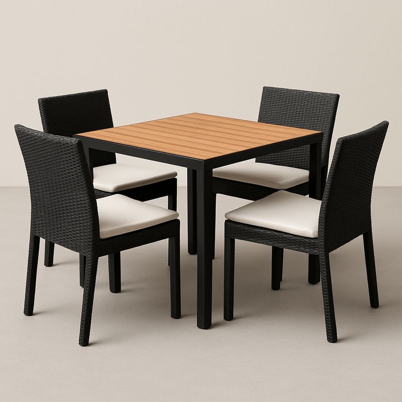 5-teilige Gartenmöbel Set mit Aluminium und Holzoptik Tischplatte