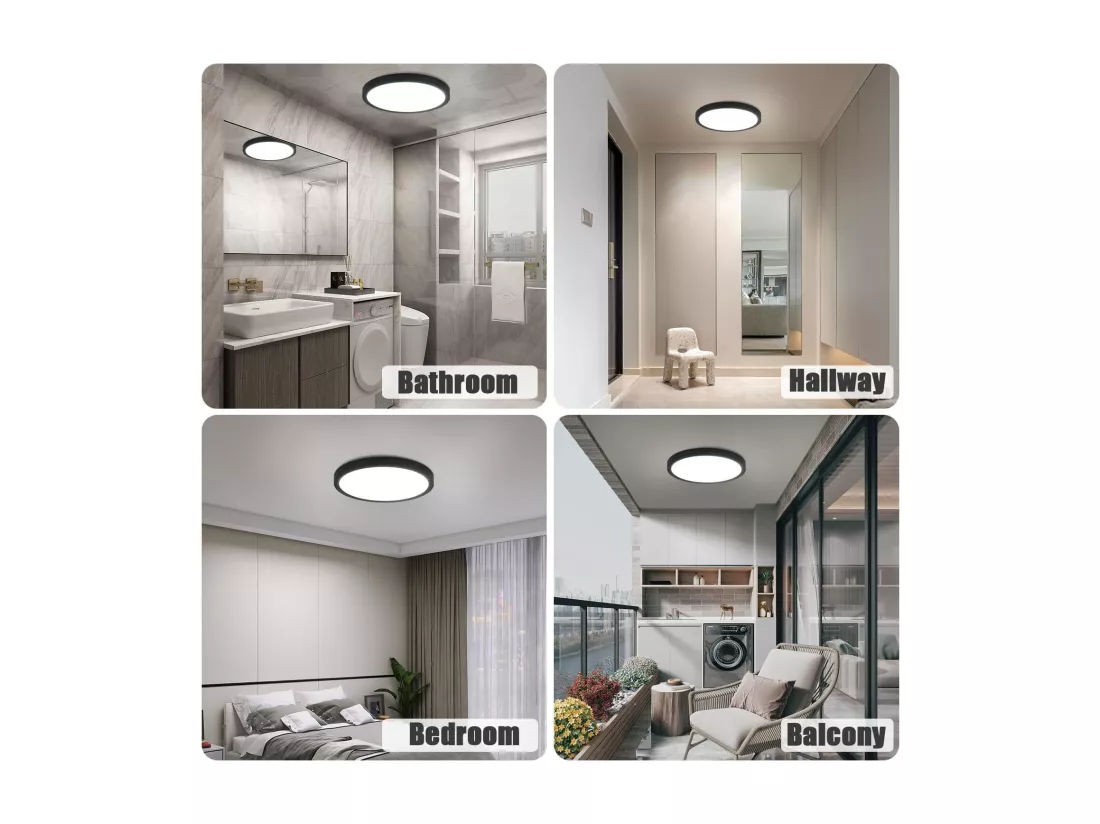 NETTLIFE Plafonnier LED plafonnier plat Ø22cm lampe salle de bain blanc froid lampe chambre noir 15W IP44