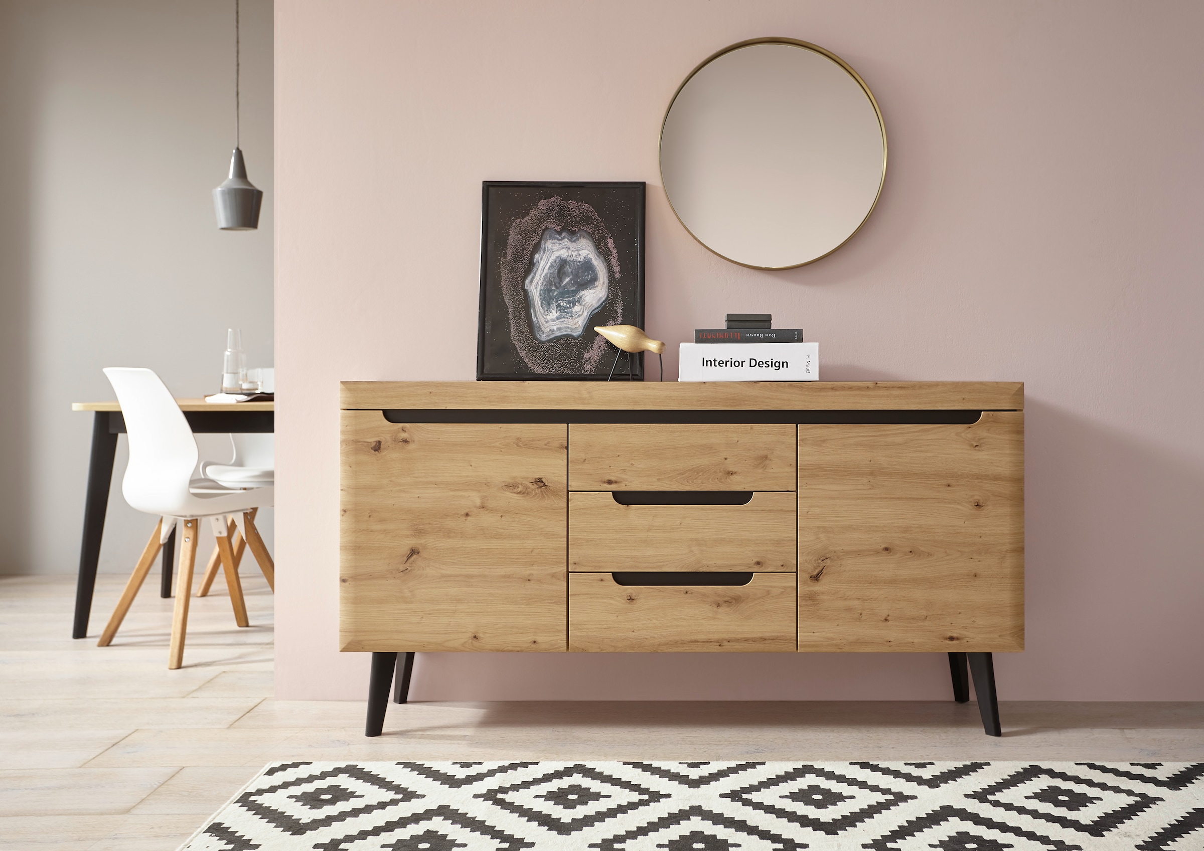 INOSIGN Sideboard »Torge, Anrichte, Kommode, Schubladenschrank« 1 Stk. tlg. abgeschrägte Füsse, drei Farben, Scandi Design, 160 cm breit