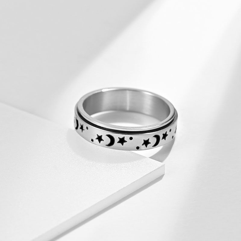 Andante - Maan & Ster Spinner Ring van roestvrij staal