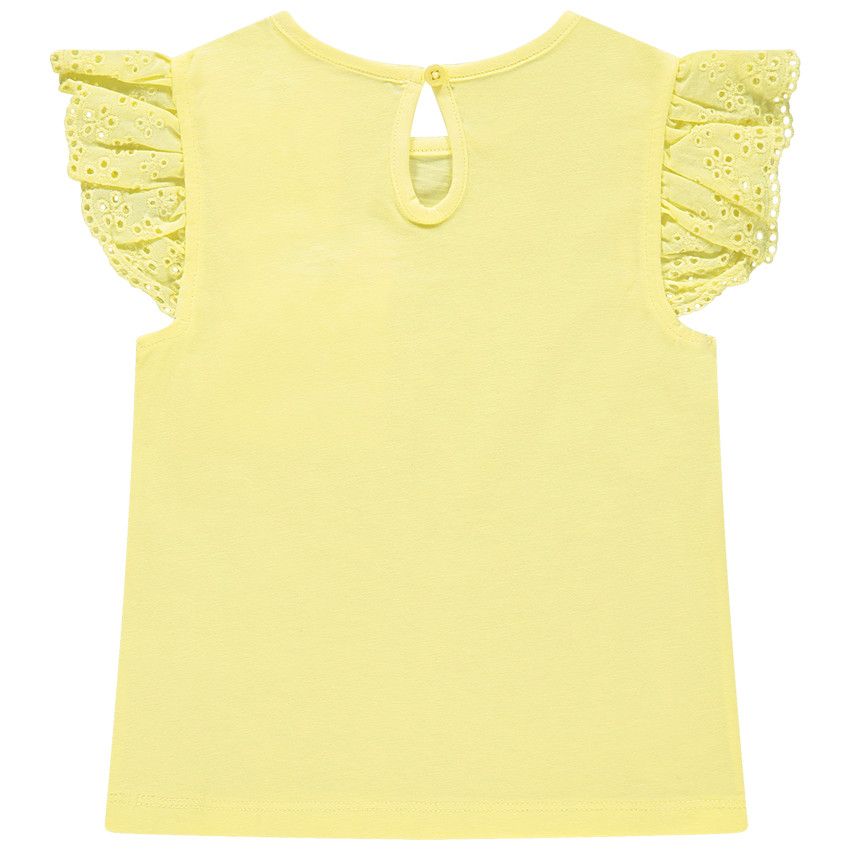 T-shirt à manches courtes volantées et poche imprimée - Jaune