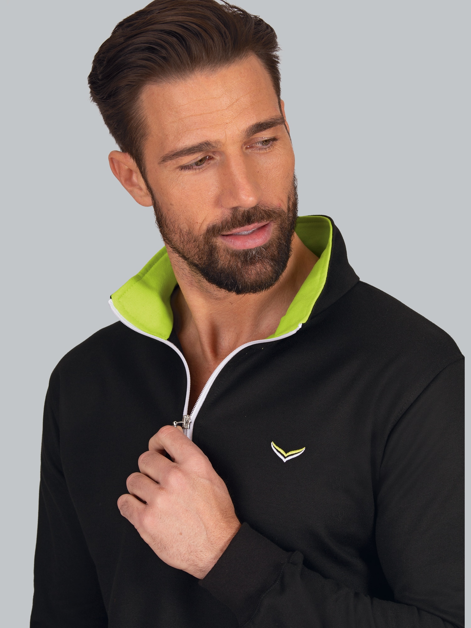 Sweatshirt mit Kragen und Reißverschluss Schwarz