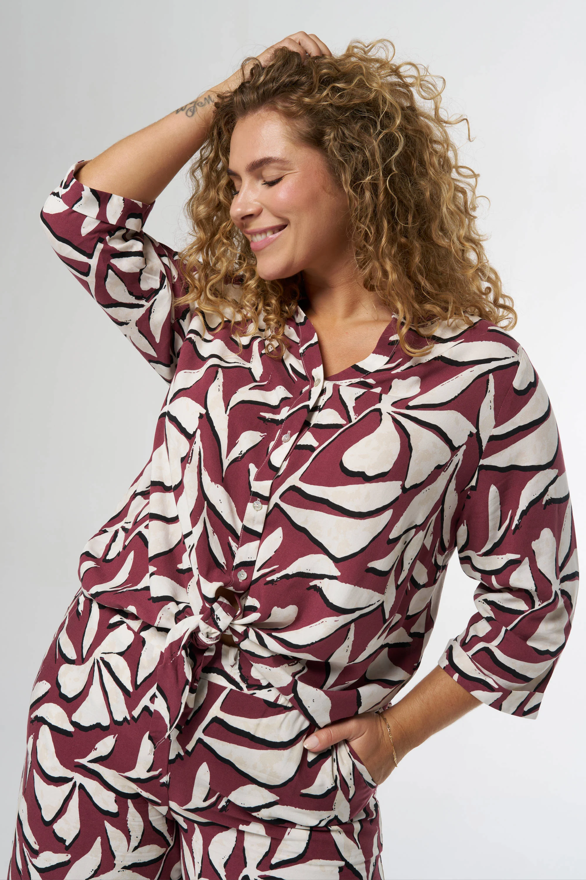MS Mode blouse met all over print rood/wit