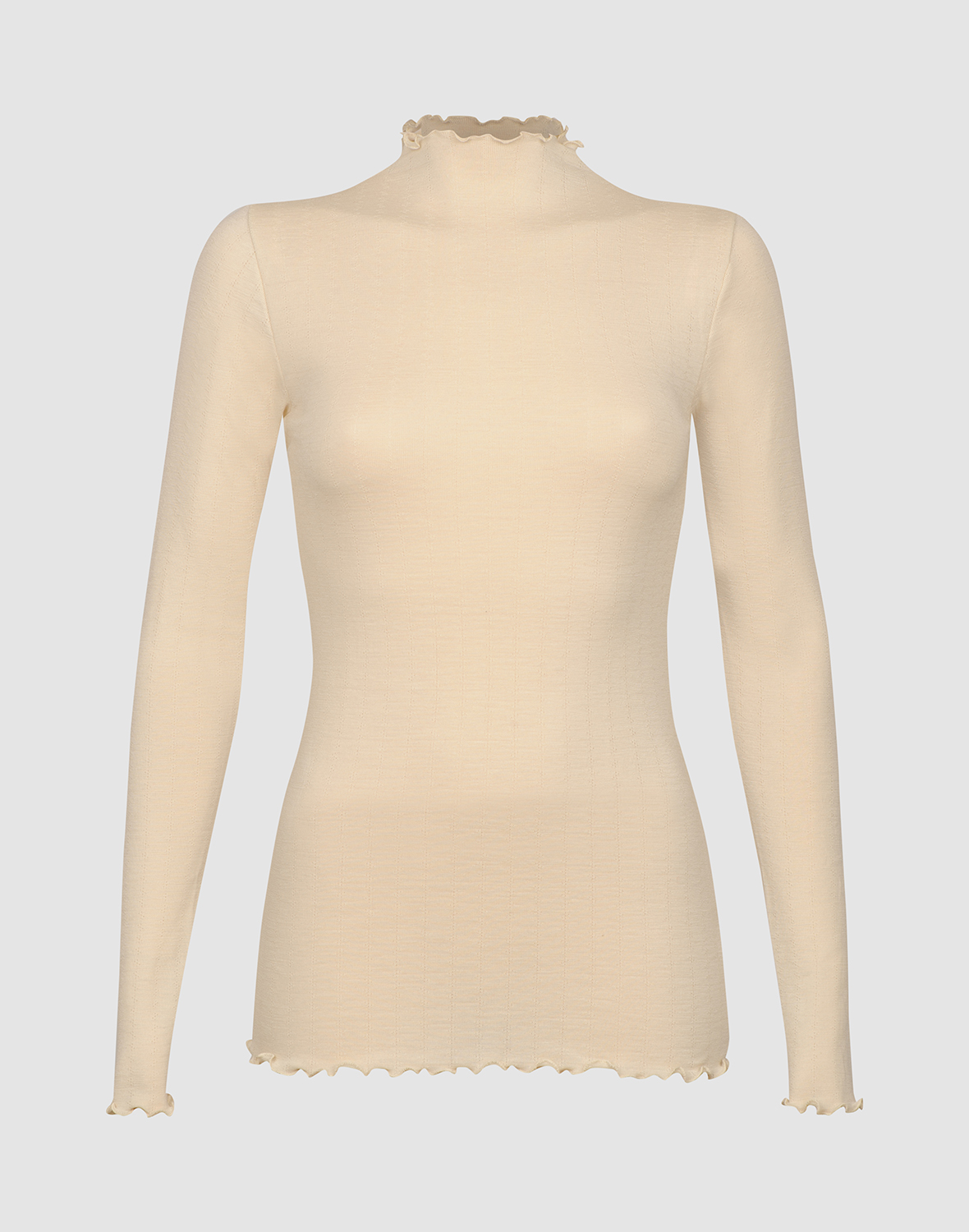 Pointelle shirt met hoge hals van merinowol/zijde voor dames