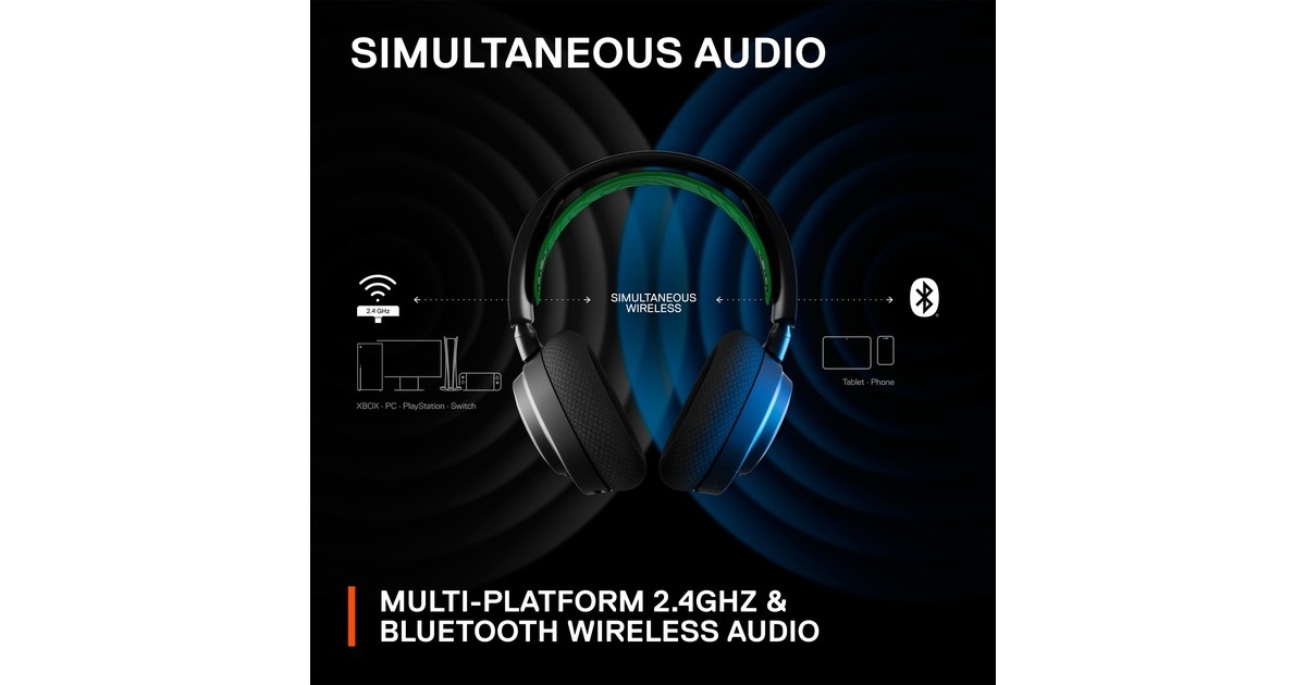 SteelSeriesArctis Nova 7X over-ear gaming headset  (Zwart/groen, 2,4 GHz, Bluetooth, Pc, Xbox One, Xbox Series X/S, PlayStation4/5, Nintendo Switch, Meta Quest 2)
