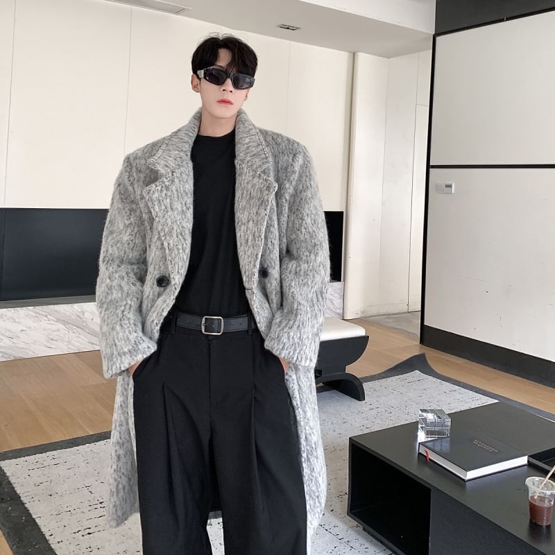 Orungeetun - Wollen trenchcoat met lange mouwen en dubbele rij knopen