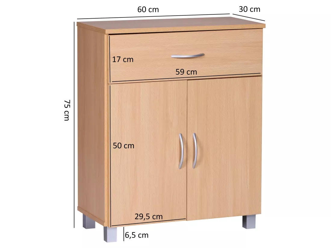 Buffet Commode 60x75x30cm 2 portes et 1 tiroir Bois Étagère fermée