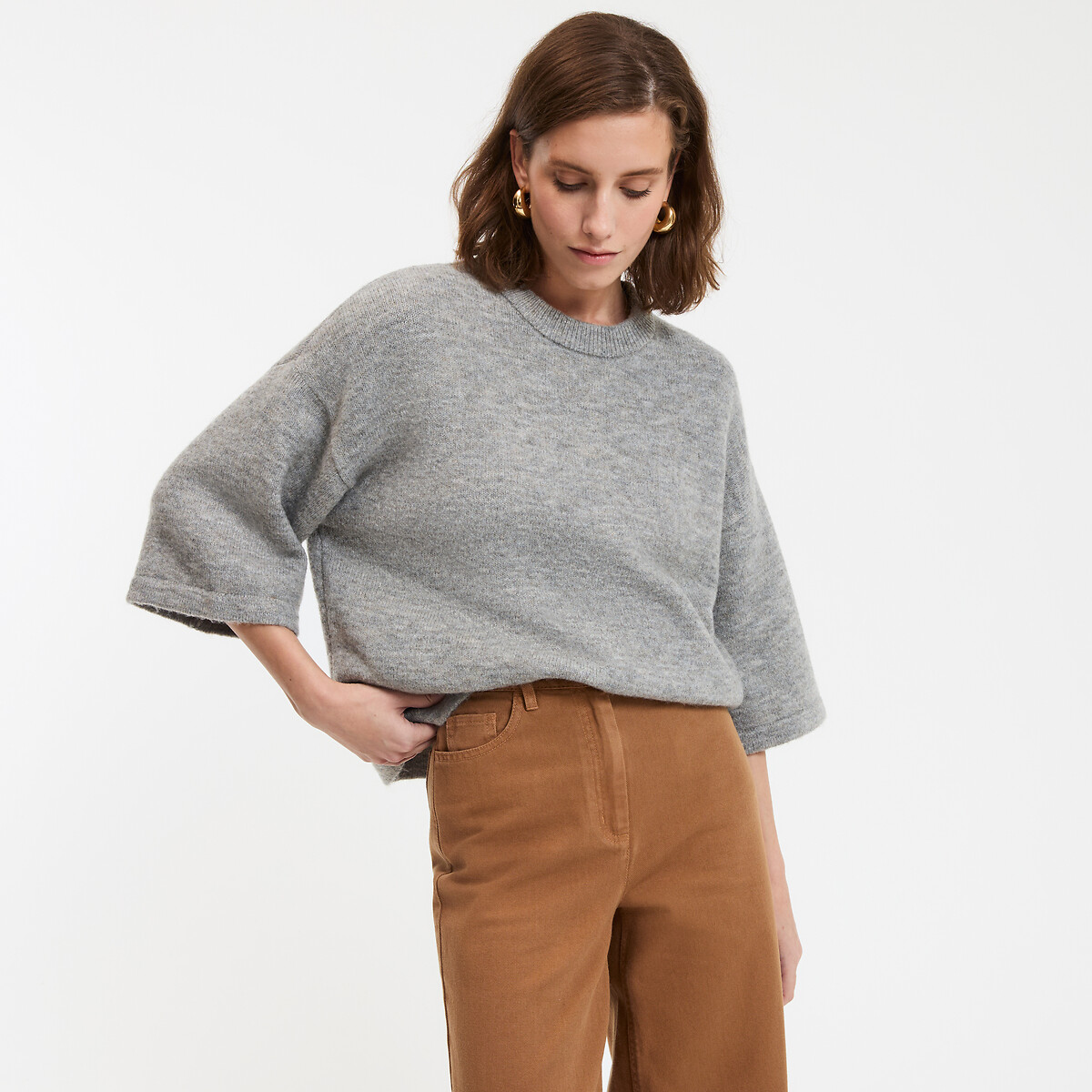 COLEÇÕES LA REDOUTE<br>Suéter folgado, gola redonda em tricô grosso