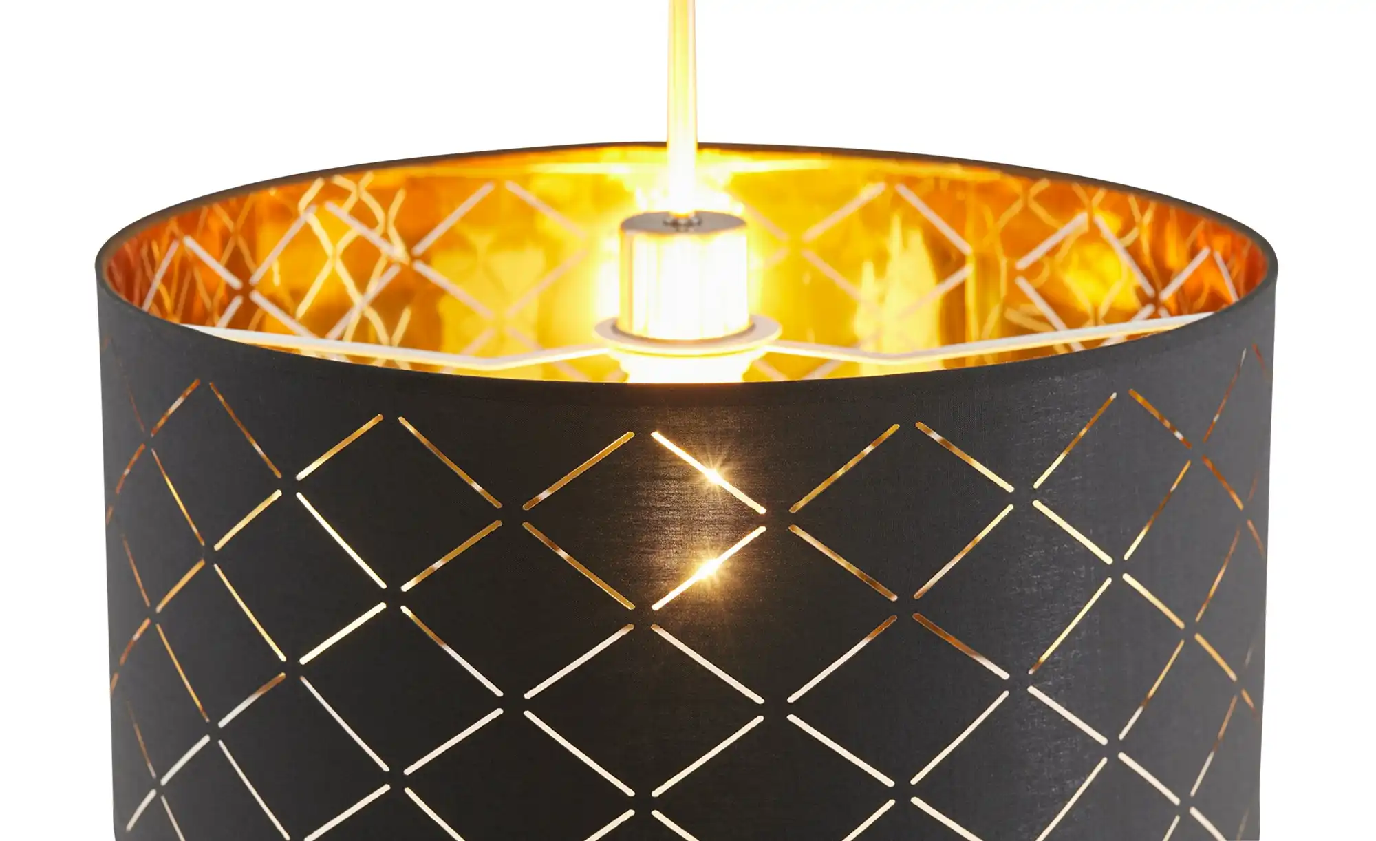 Stoffpendelleuchte, 1-flammig, Schirm schwarz/goldfarben