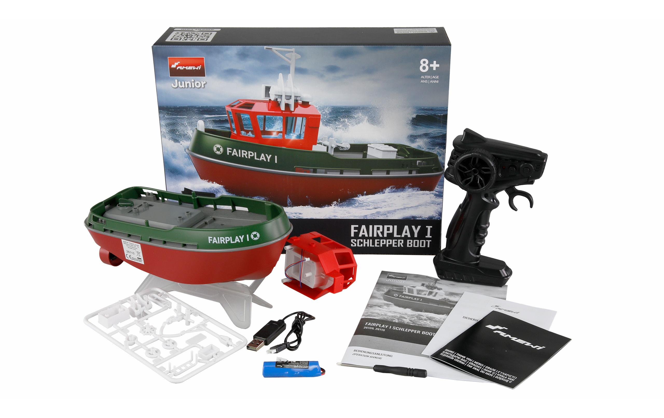 Boot Fairplay I Schlepper Grün, RTR, 1:722-Motoriges ferngesteuertes Boot