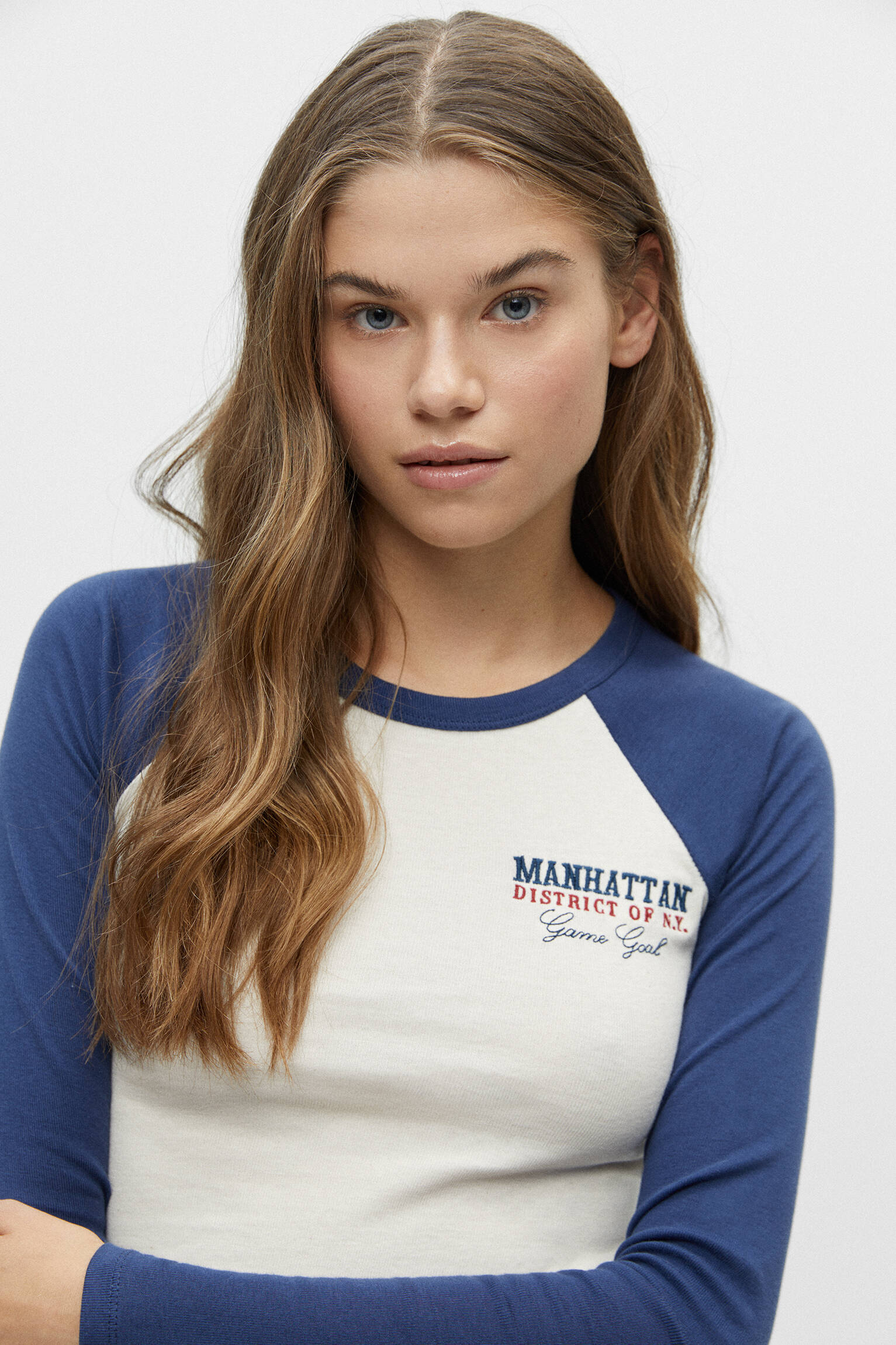 CAMISETA UNIVERSITÁRIA DE MANGA LONGA - AZUL MARINHO ESCURO
