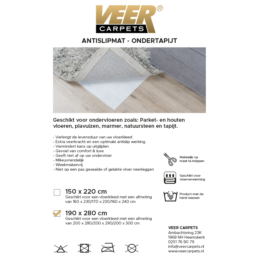 Antislip Ondervloerkleed 190x280 cm