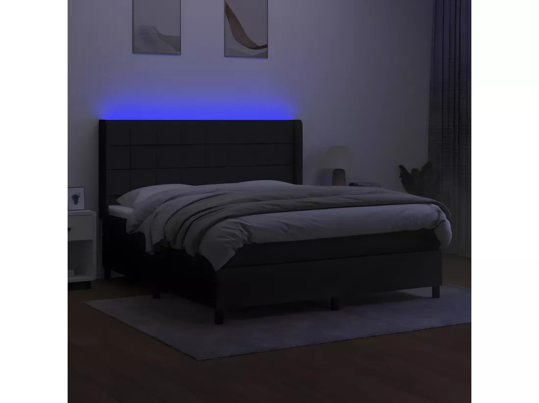 Sommier tapissier avec matelas et LED Noir 160x200 cm Tissu