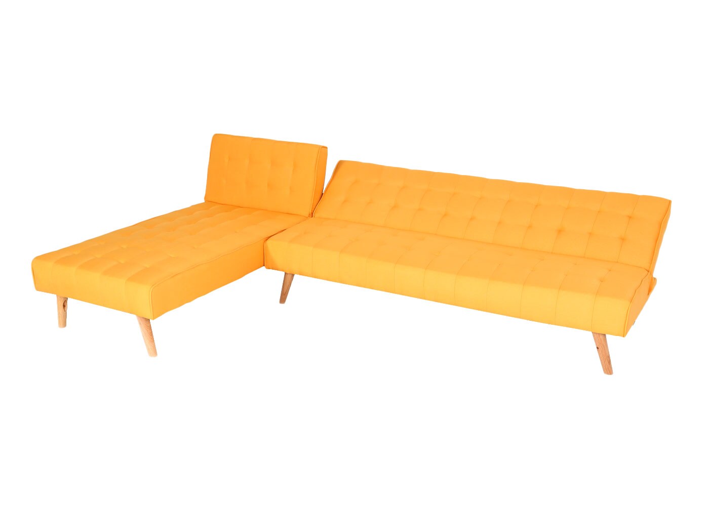 Ecksofa MCW-K38, Sofa Klappsofa, Liegefläche links/rechts, Stoff/Textil Massivholz MVG zertifiziert 256cm ~ gelb