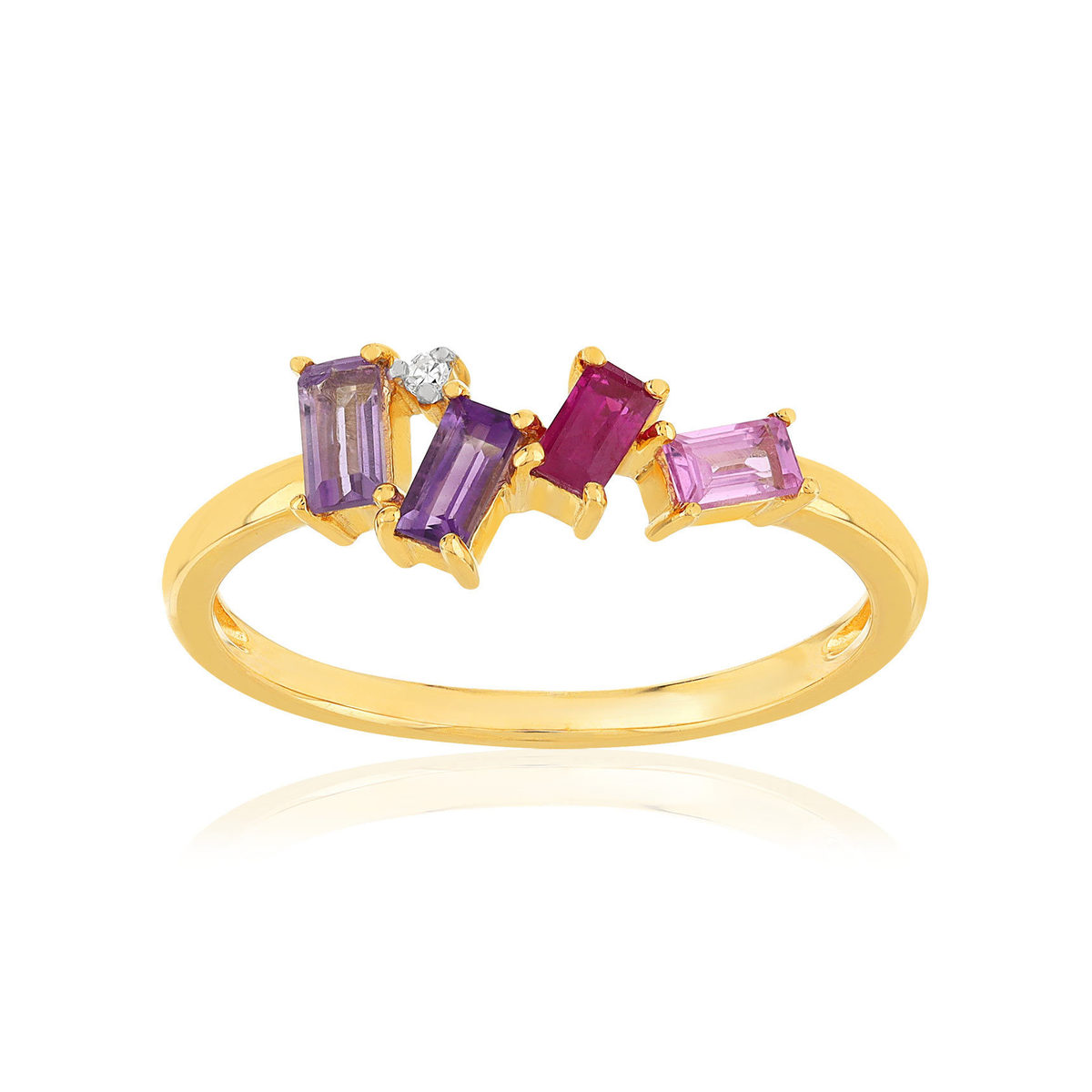 Bague or 375 jaune diamants pierres précieuses et fines
