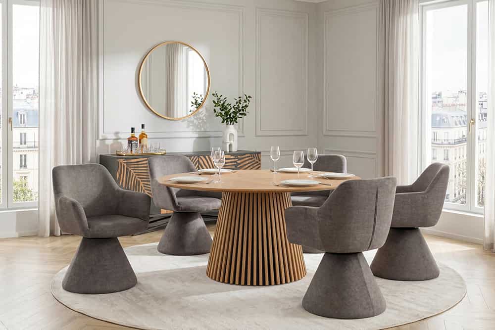 Drehbarer Stuhl AMBIENTO grau Vogue Velours Samt 180° mit Auto-Return Polsterstuhl