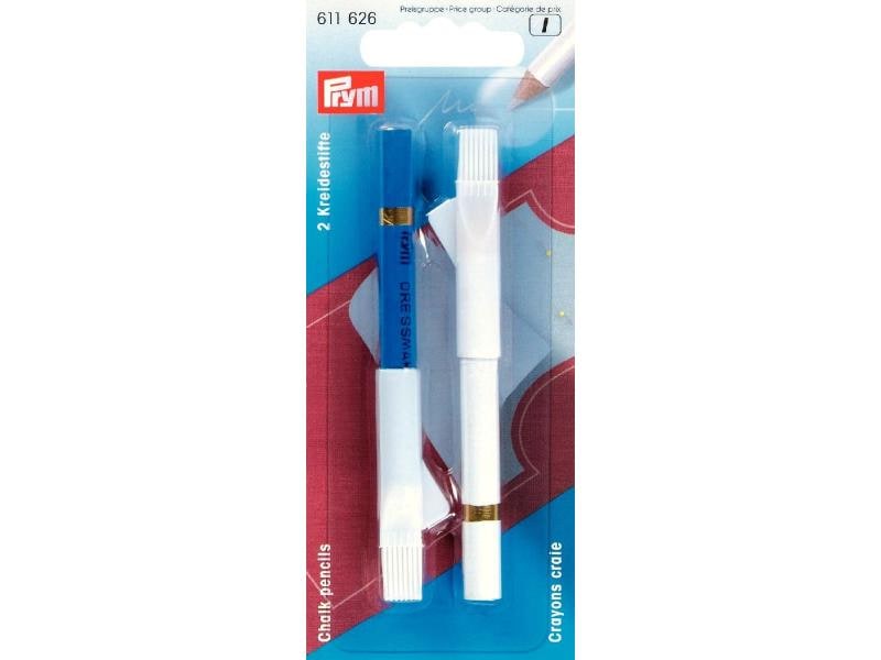 Prym Kreidestift mit Bürste, 2 Stück, weiss/blau Schneiderkreide in Stiftform