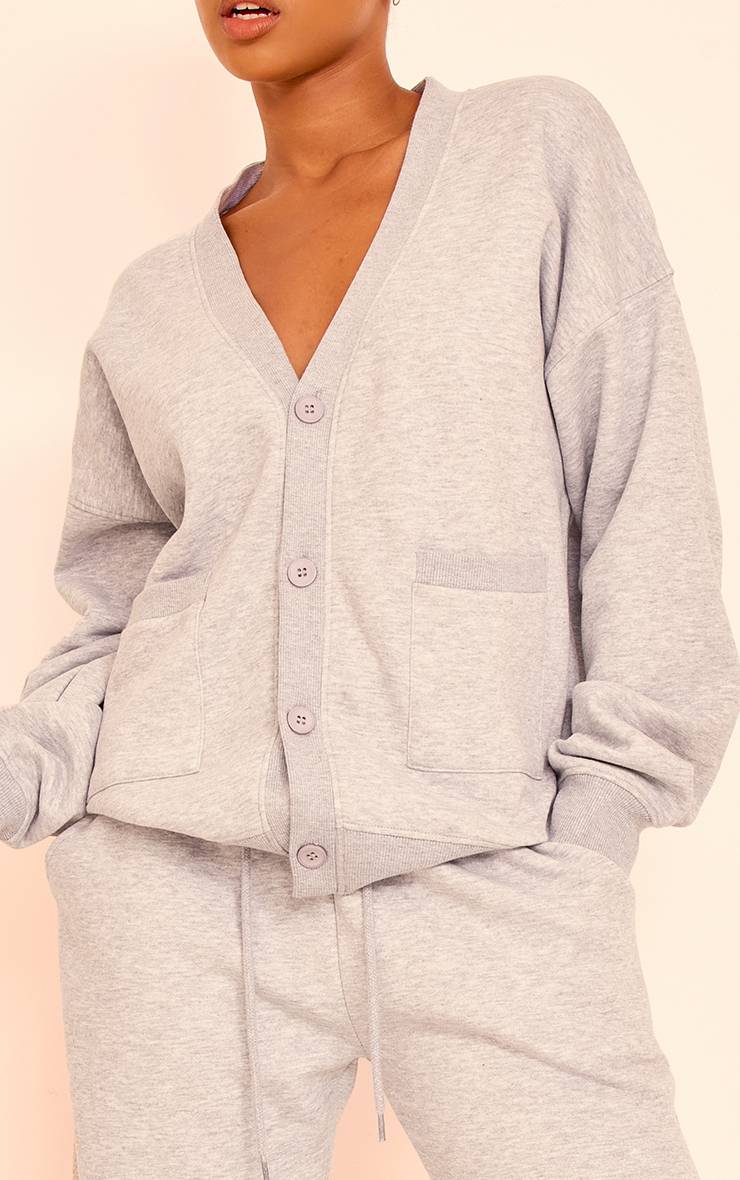 Gris Chiné Cardigan En Molleton Avec Poches Et Boutonnage Devant