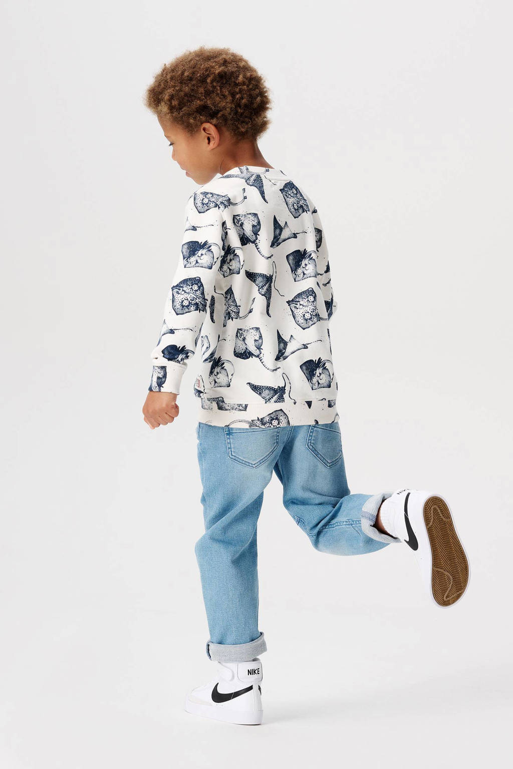 Noppies sweater met all over print wit/blauw