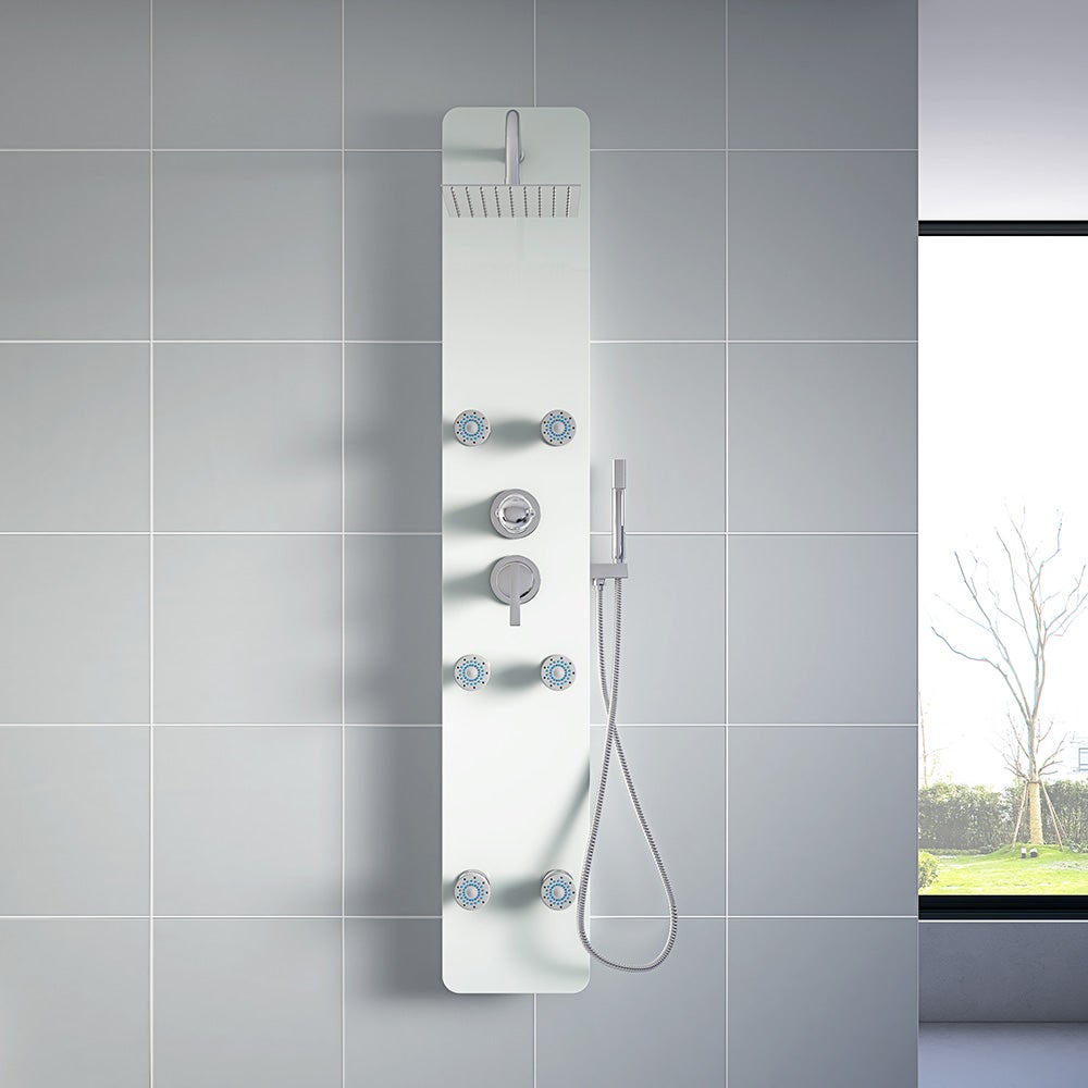 Home Deluxe - Douchepaneel - DIVE White - Afmetingen: 150 x 25 x 9 cm, Front: Glas, incl. regendouchekop en complete accessoires