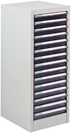 Stahlblech Schubladencontainer mit 15 PVC-Schubladen, Ma?e: 28x35x74,5 cm, f?r DIN A4, lichtgrau RAL7035