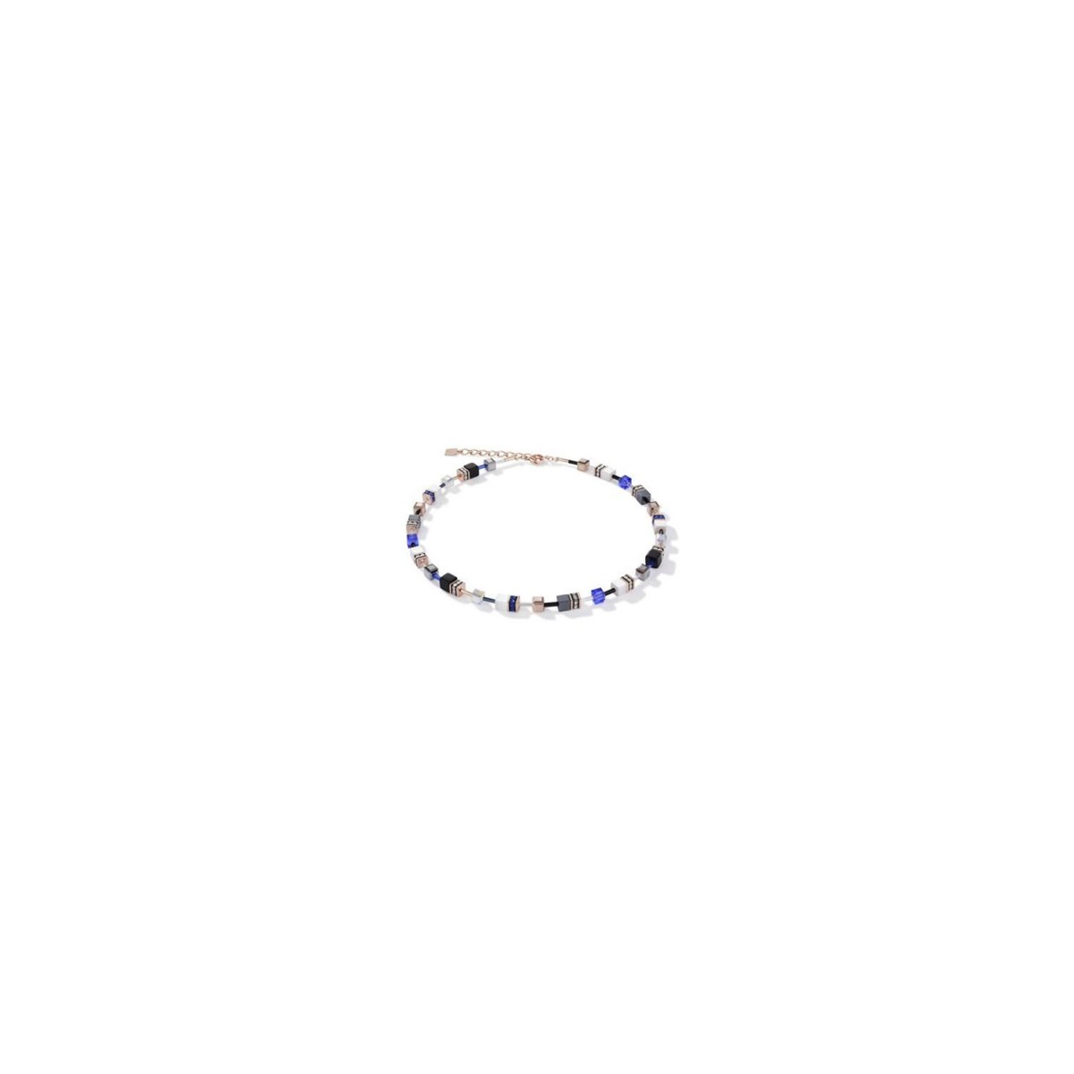 Collier Coeur de Lion Geocube or rose, blanc et bleu