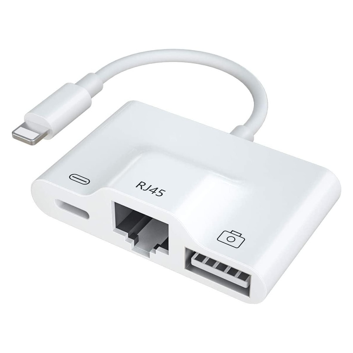 NÖRDIC Lightning Adapter 1 til 3 Porter 1x USB3.1 1x RJ45 10/100 Mbps 1X Lightning for lading