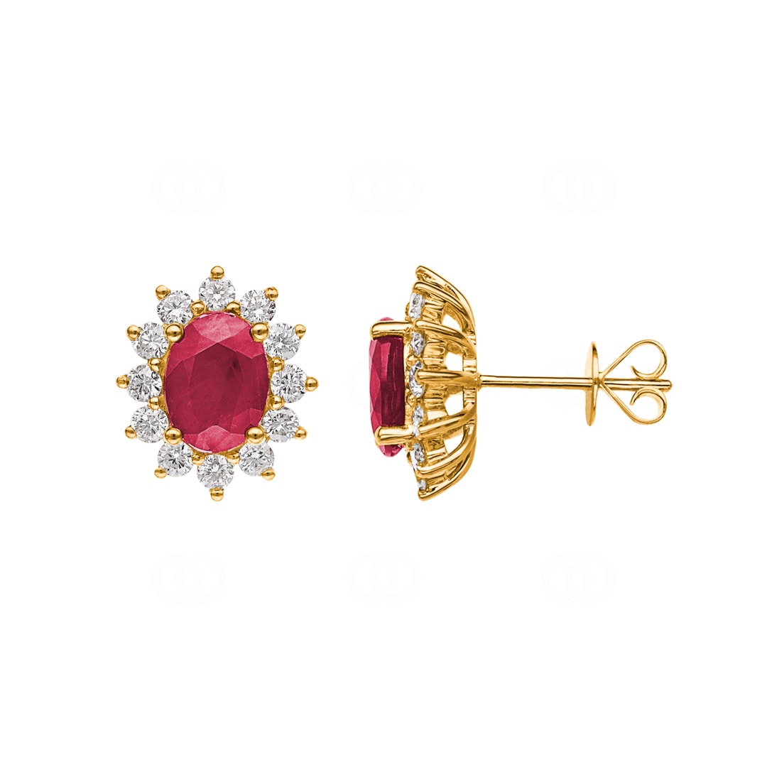 Ohrstecker 750/18 K Gelbgold mit Rubin oval & Diamanten 0.81 ct H/si