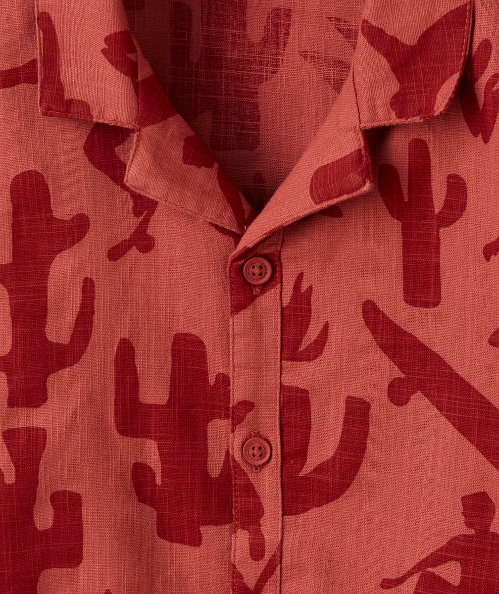 chemise manches courtes garçon en coton rouge imprimé cactus