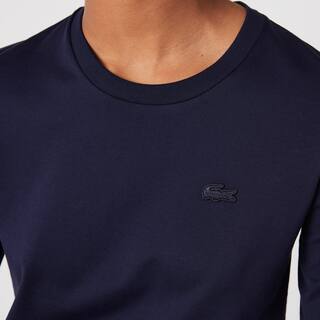 T-shirt à col rond et manches trois-quarts en coton uni T-Shirts - Bleu - Lacoste - Femme