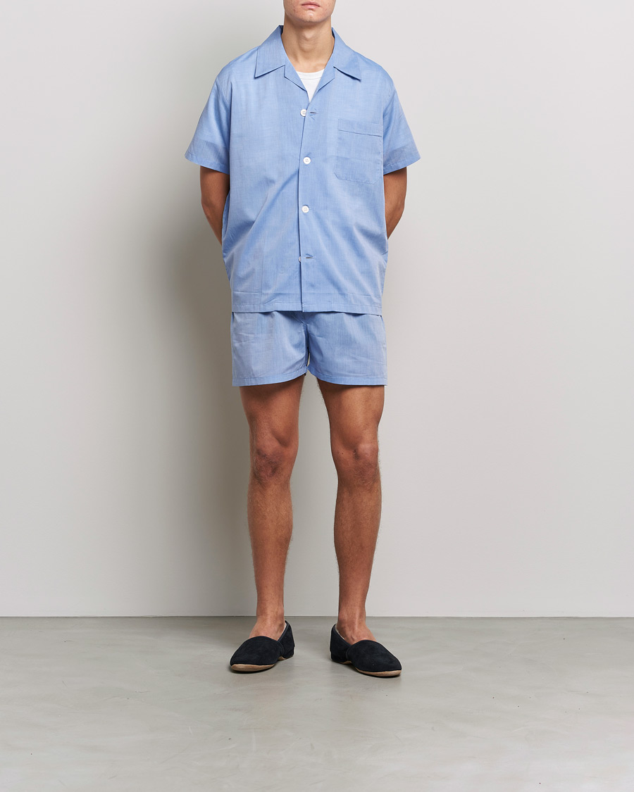 Derek Rose Shortie Cotton Pyjama Set Blue