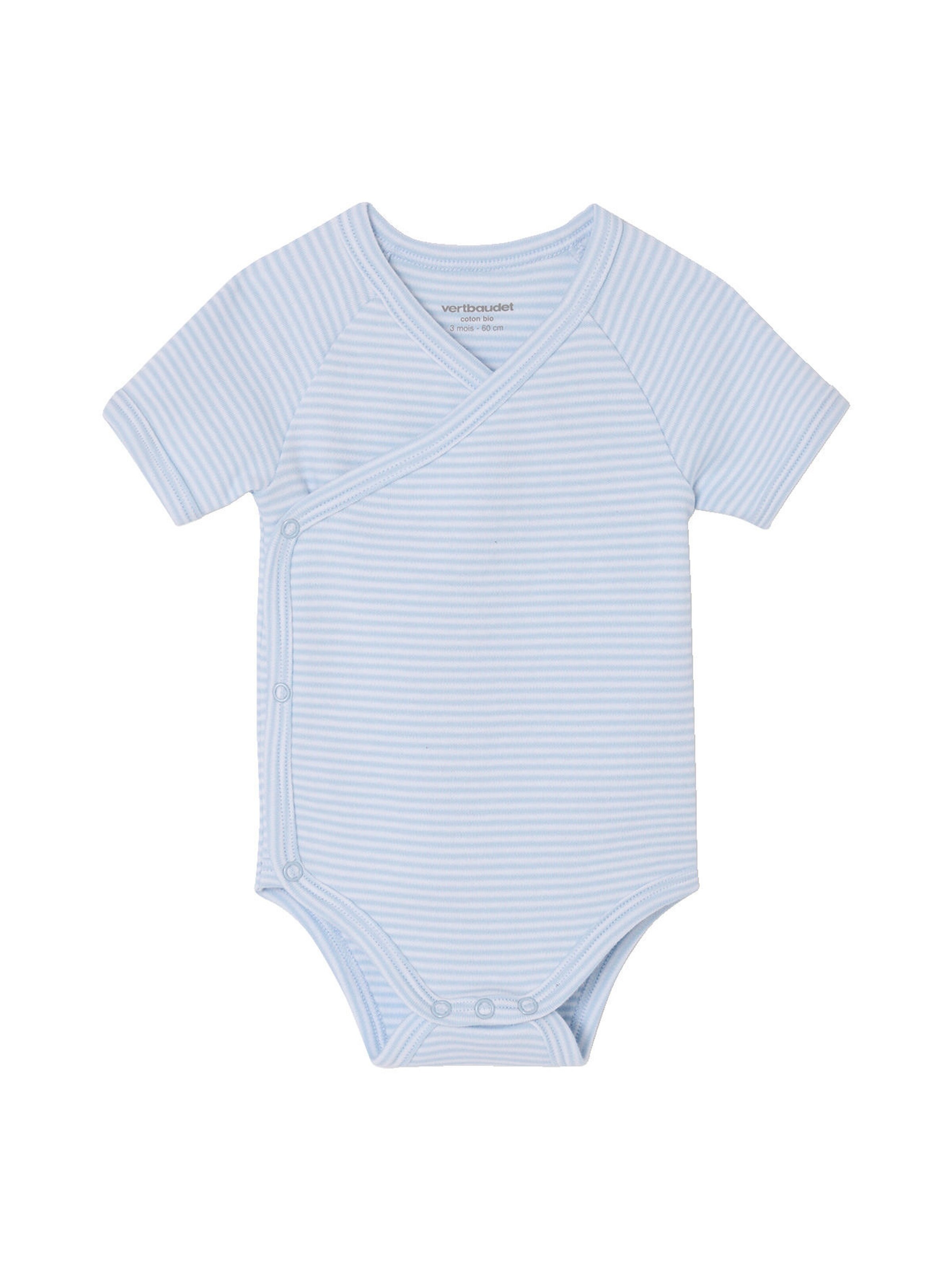 Vertbaudet Bio-Kollektion: 3er-Pack Baby Kurzarm-Bodys in Wickelform PETIT COEUR himmelblau