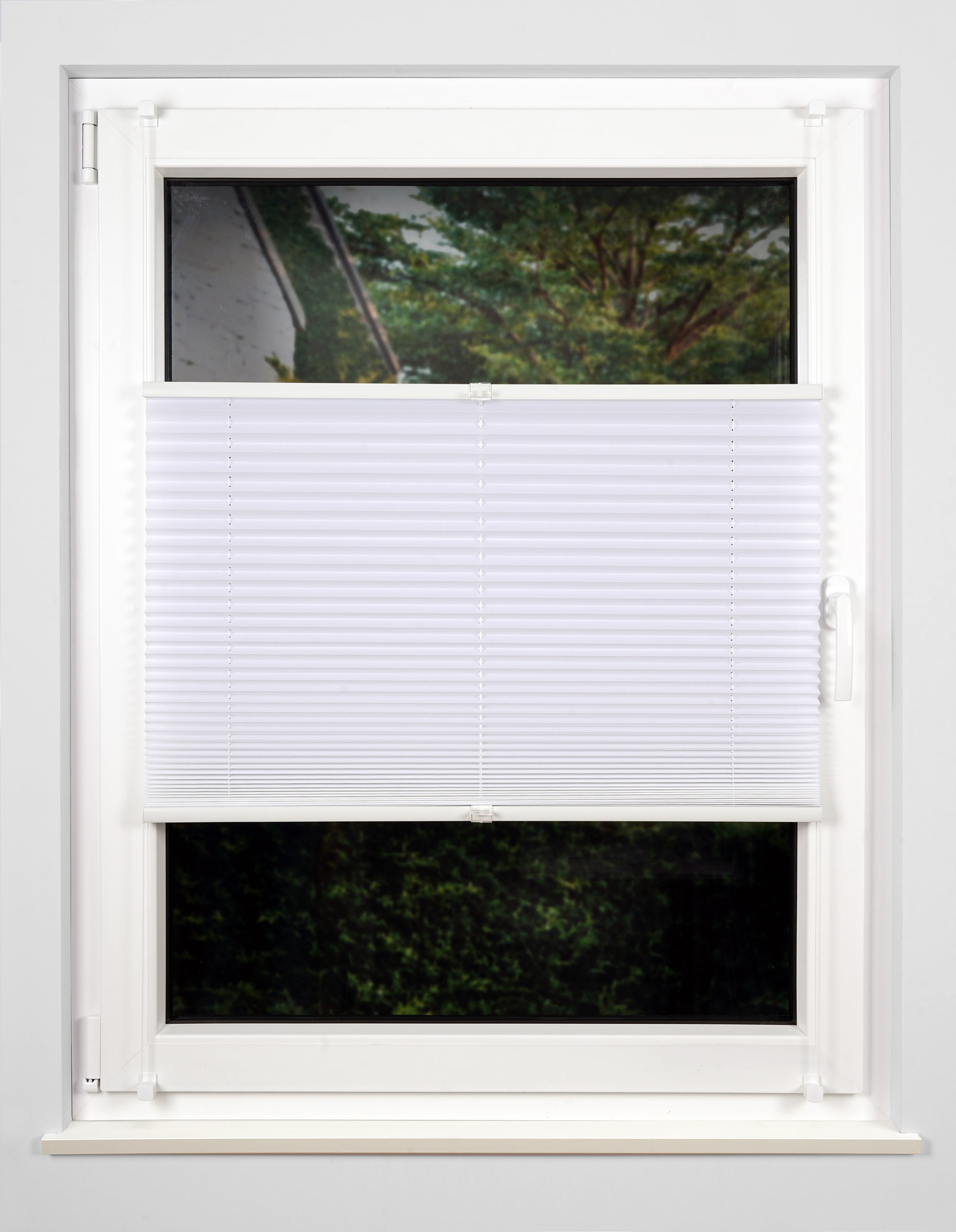 Ondeco Plissee weißverdunkelnd weiß mit Klemmträger Sonnenschutz Lichtschutz Klemmfix Farbe: weiss, Größe: 50x130 cm