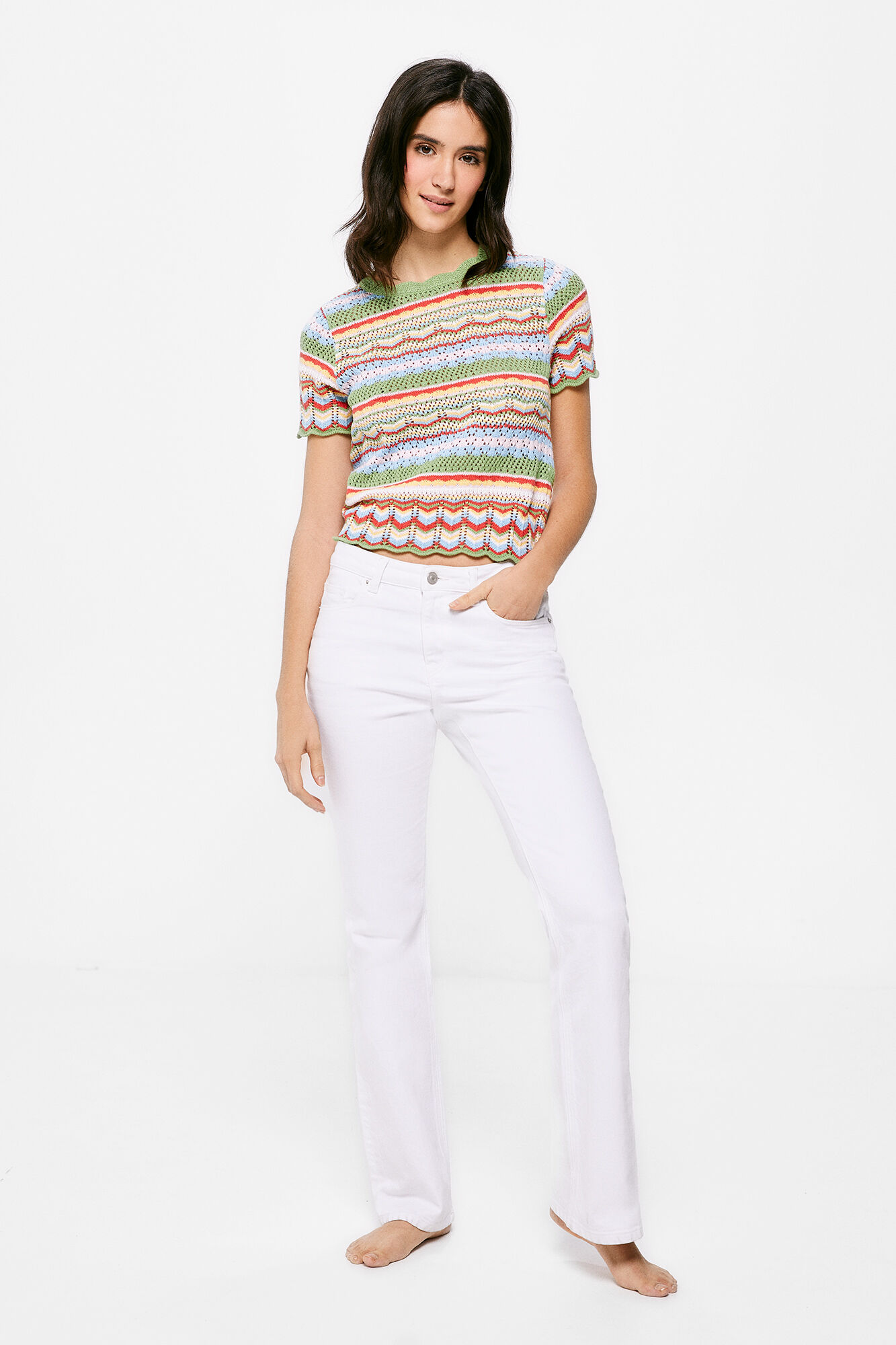 Camisa listrada Pointelle - Azul