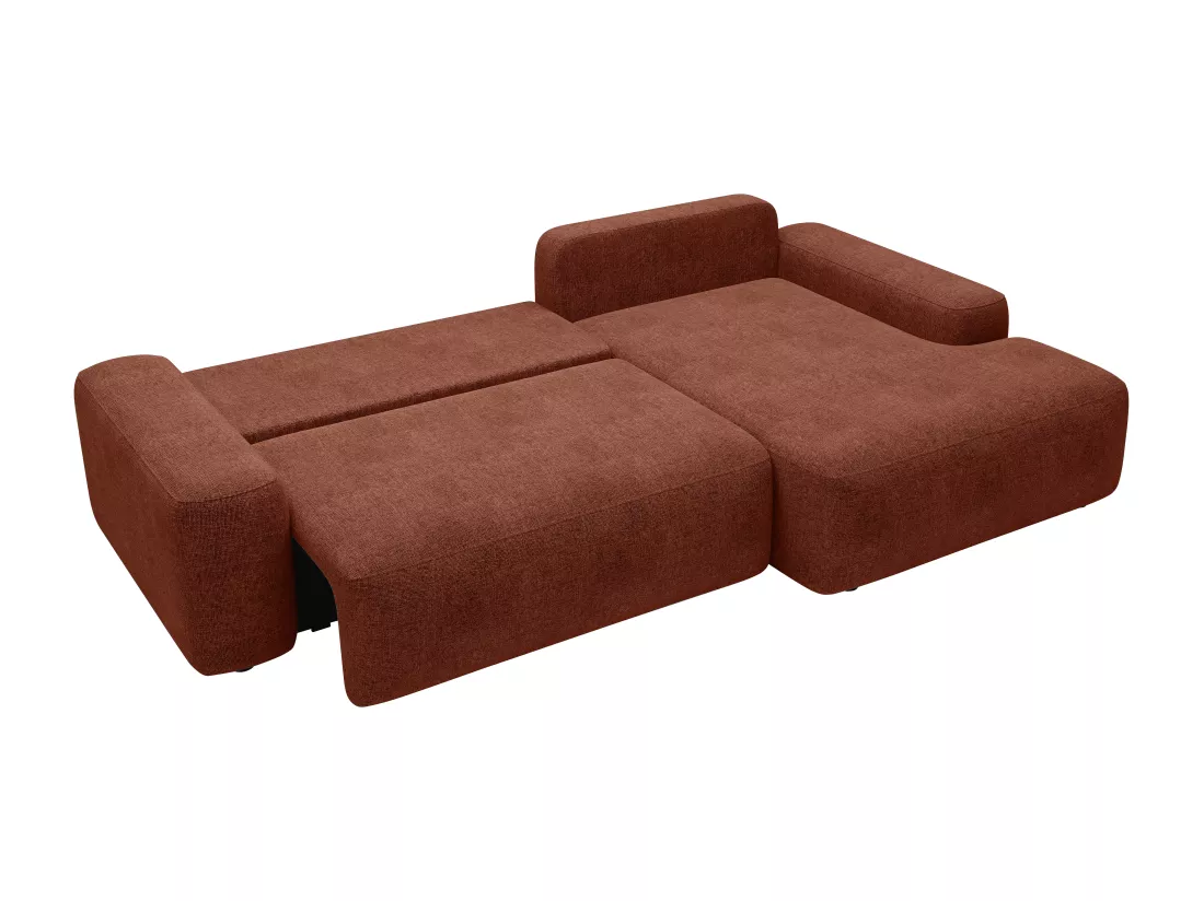 Canapé d'angle droit convertible en tissu texturé terracotta DAVISO