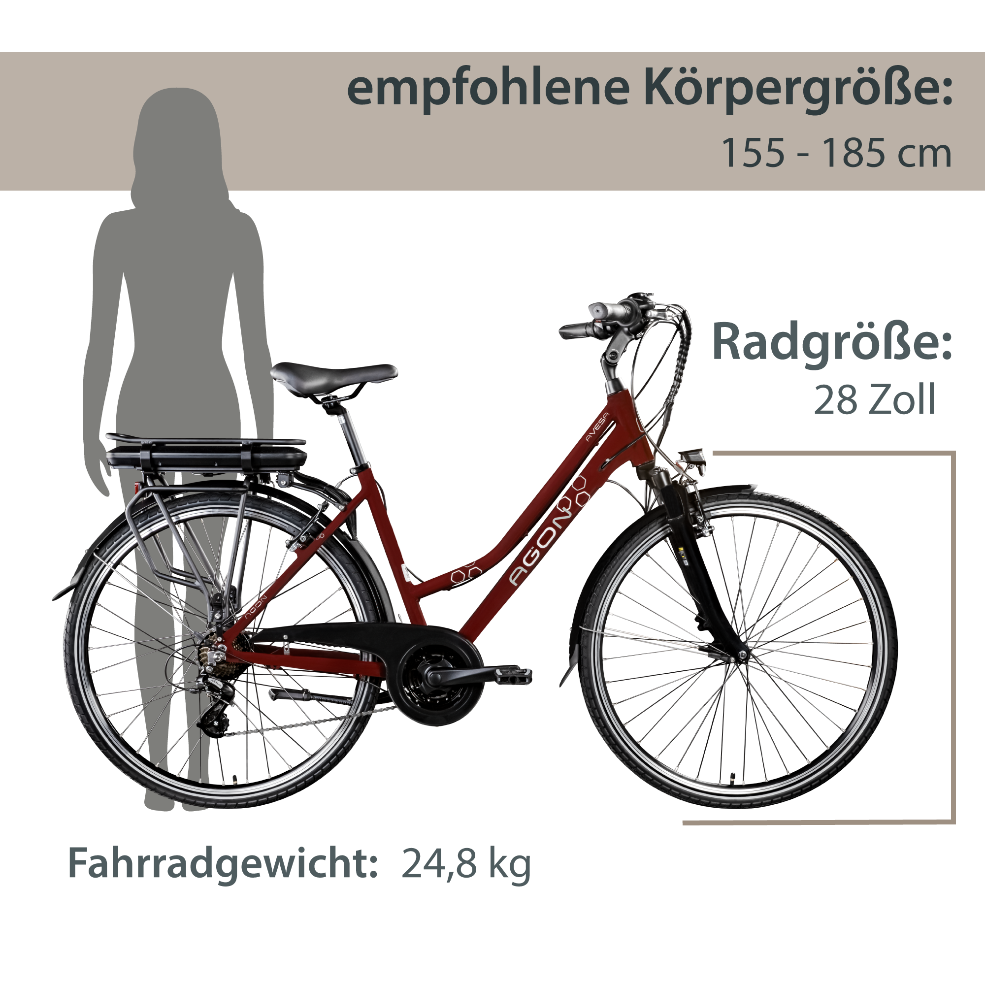 Agon Avesa E Bike Trekkingrad Damen Herren ab 155 cm mit Nabenmotor Pedelec Trekking Fahrrad mit 21 Gang und Beleuchtung StVZO Tiefeinsteiger