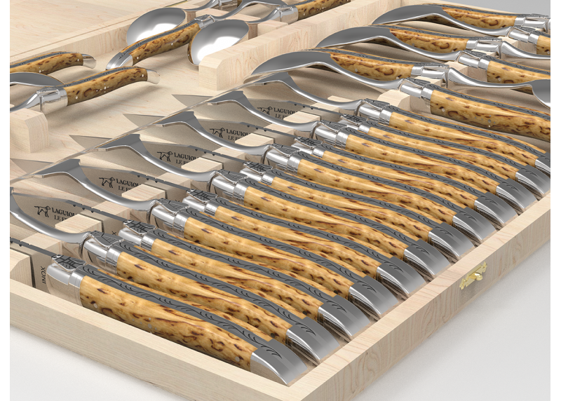 Service Laguiole de 24 pièces avec un manche en bois de bouleau et mitres en acier inoxydable
