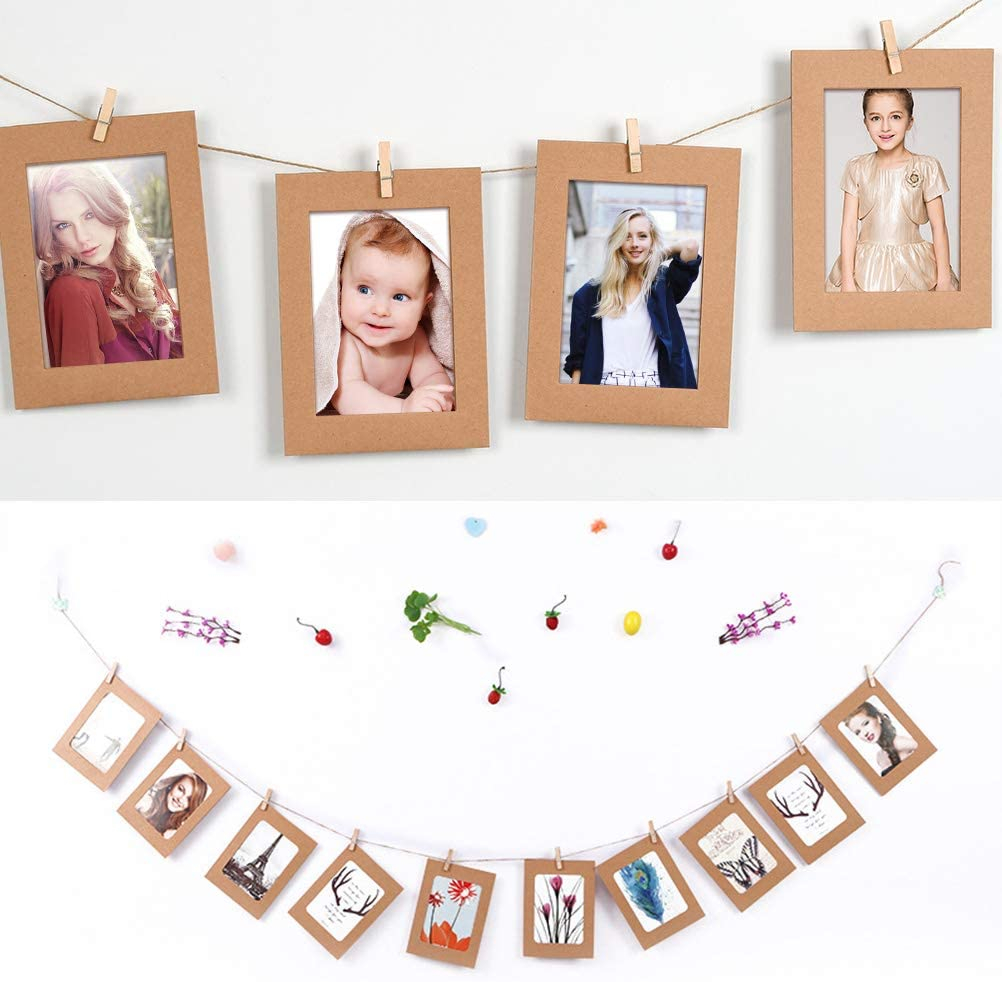 (63-tlg. Set) Karton Passepartout Bilder Rahmen DIY Home Deko mit Schnur   Klammern - Braun / Weiss / Schwarz