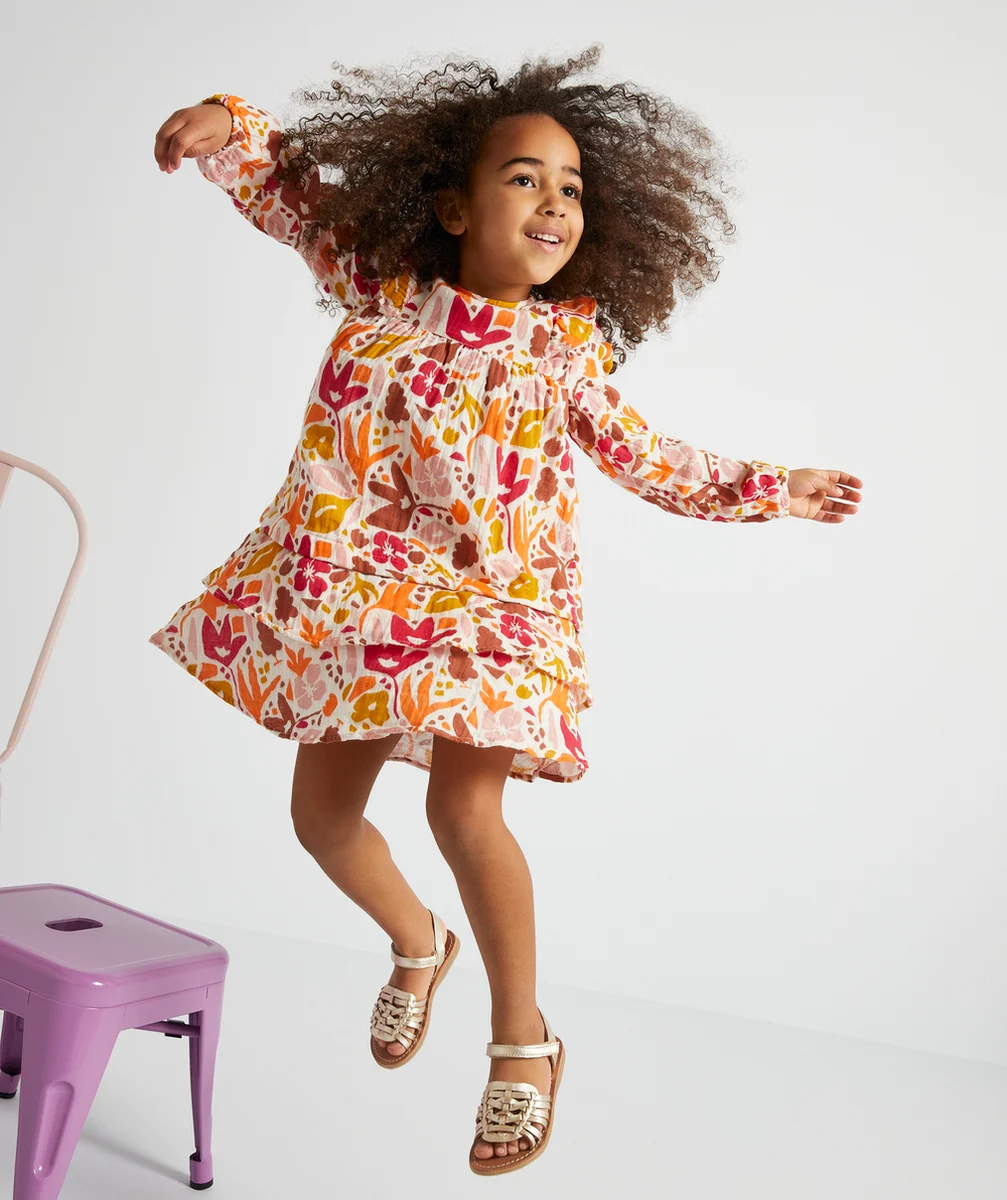 ROBE ÉVOLUTIVE 4 EN 1 EN GAZE DE COTON IMPRIMÉ MUTLICOLORE