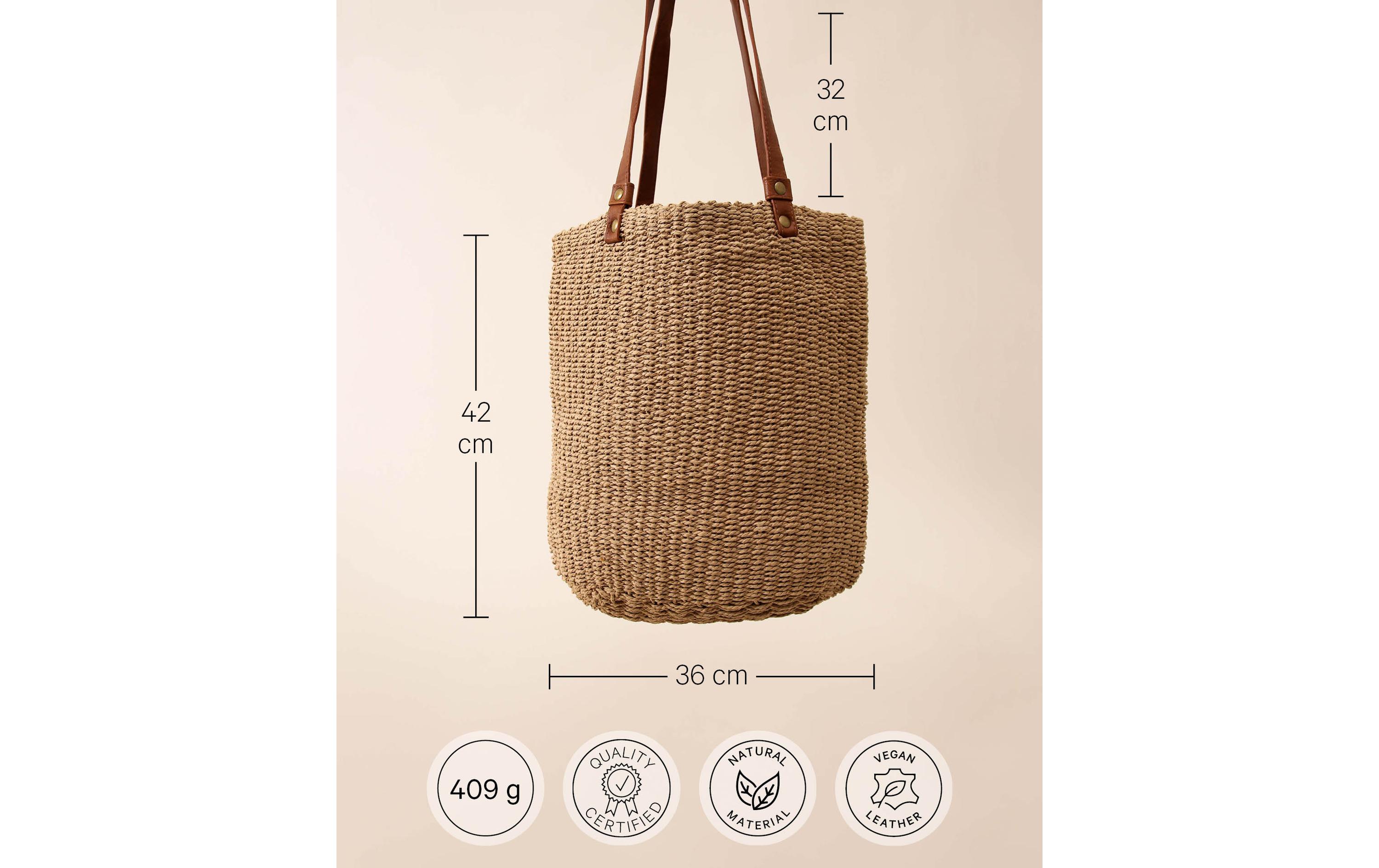 Schultertasche Braun, 42 x 36 cmGeflochtene Tasche aus Naturmaterialien