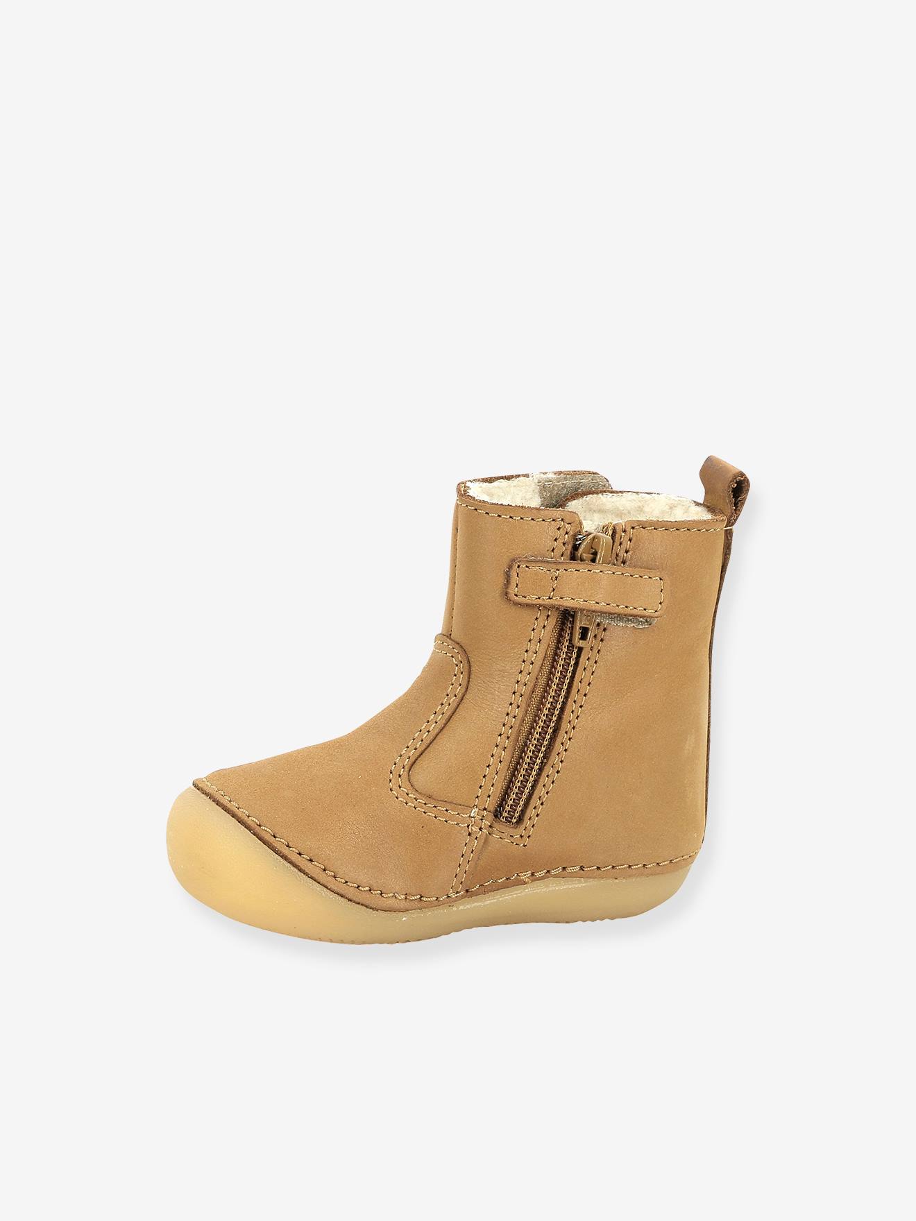 Sapatinhos de couro para bebê Socool Cho KICKERS® First Steps, bege claro, lisos